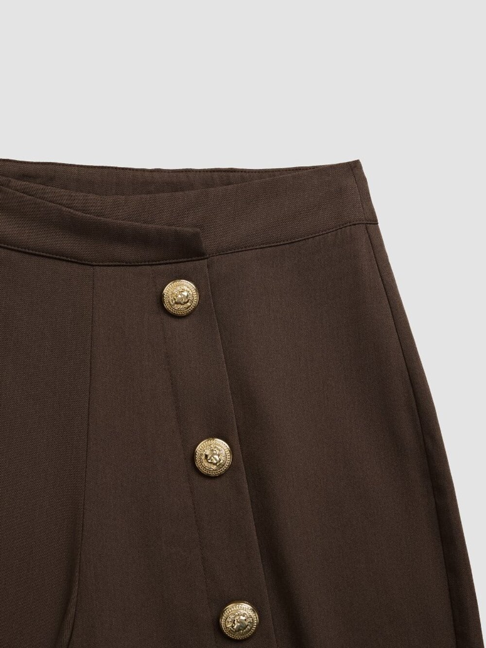 Brown Elegant Women's Wide Leg Long Pants With Side Metal Buckle - Picture 5 of 7